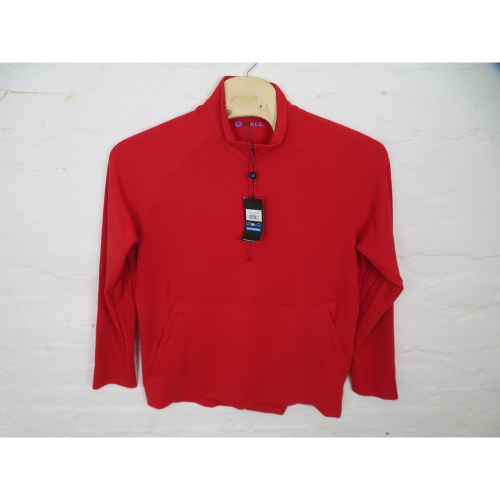 IBKUL Sweatshirt Mens XL Red 1/4 Zip Pullover Popcorn Stitch Pullover Pocket